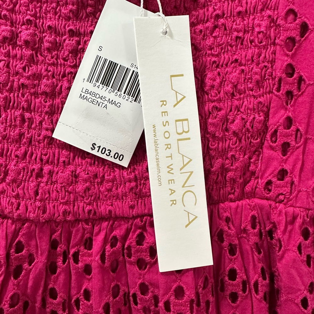 La Blanca Women's Saltwater Sands Cotton Eyelet Cover-Up Dress size S Magenta - Picture 7 of 8